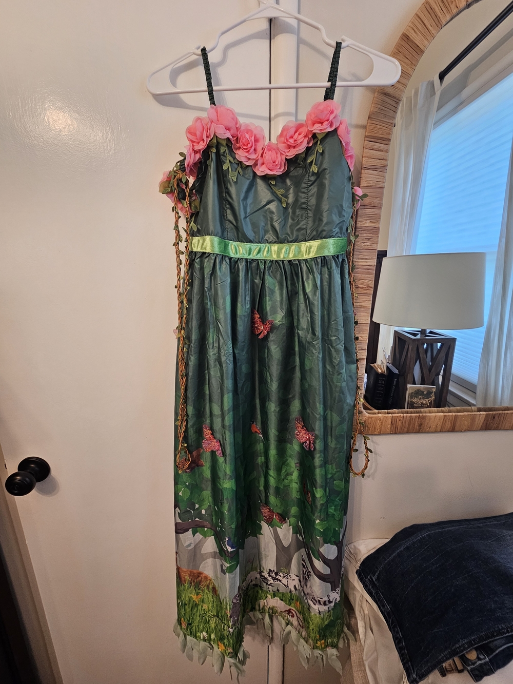 Green Floral Mother Nature Costume with Pink Rose Trim, Girl's SZ 12-14 - Picture 3 of 6